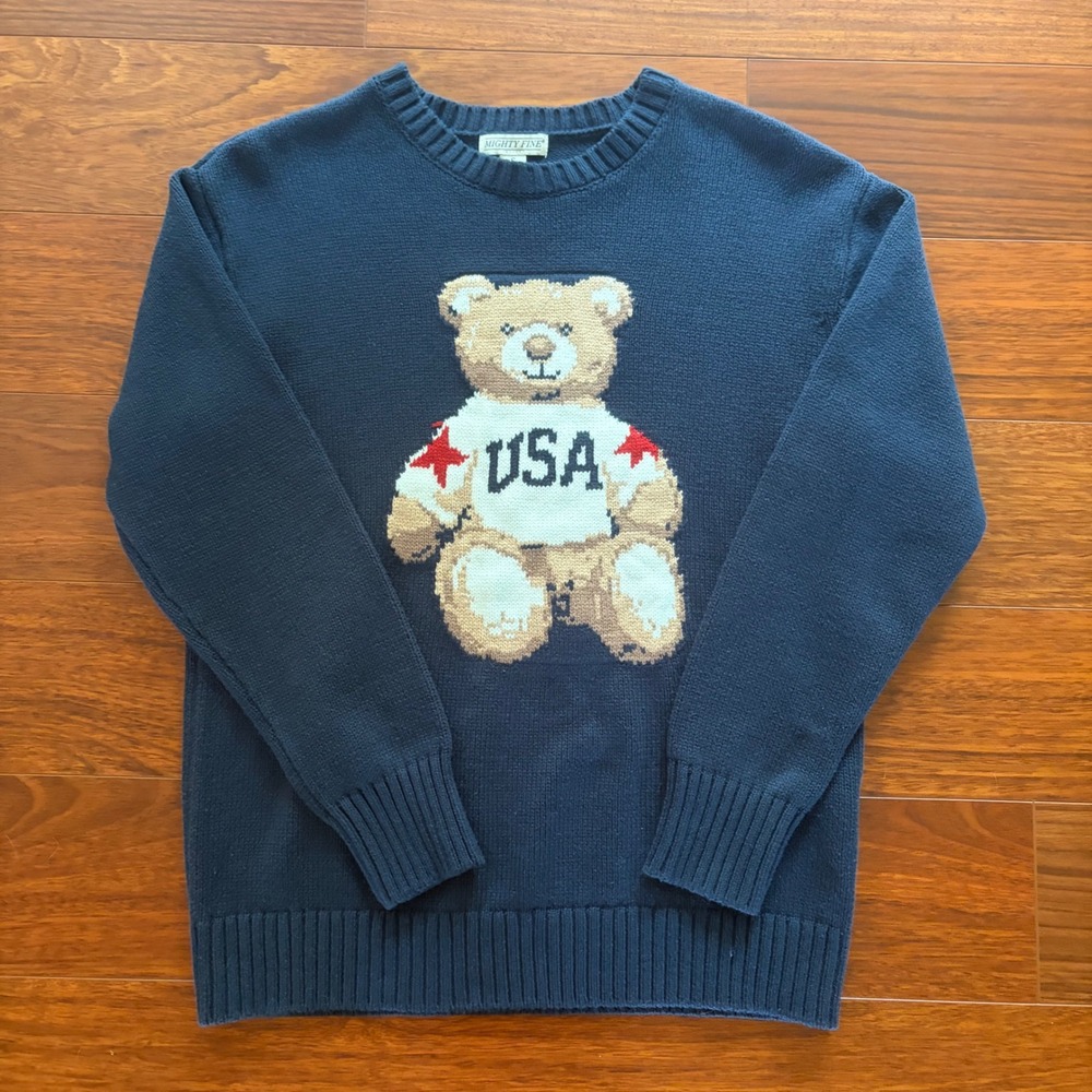 Womens Polo Bear USA Style Sweater Small Navy Americana Cotton Knit Pullover